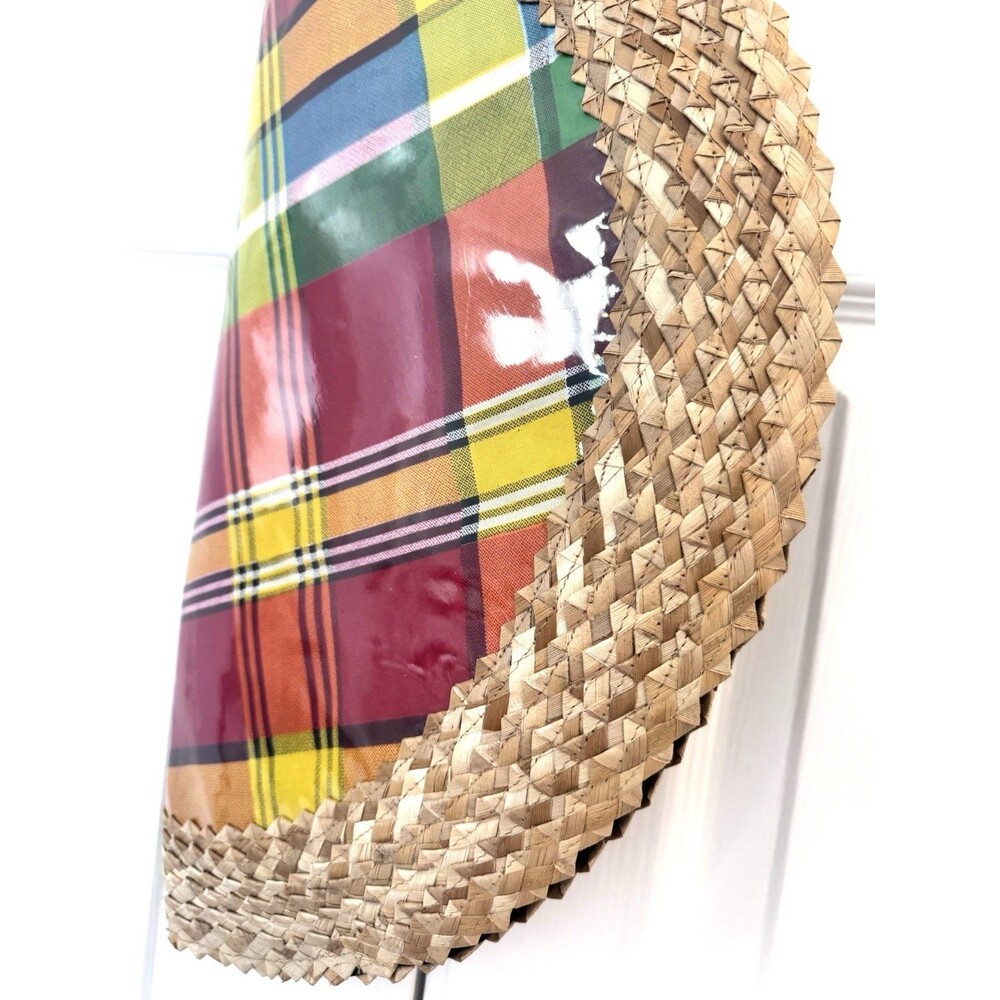 Vintage St. Lucian Madras Straw Clutch Wristlet, Statement Purse, Vacation bag - Picture 3 of 6
